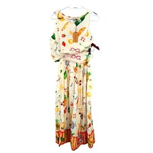 CHRISTIAN SIRIANO NY Colorful Set Cropped Sleevless Top Skirt Midi Linen Size M